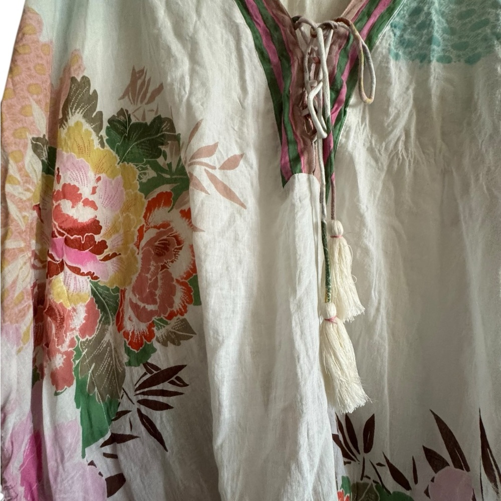 Z&L Bohemian Floral V-Neck Pom Pom Tunic Top/beach Cover Up 100% Cotton - Picture 9 of 16